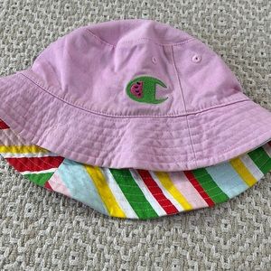 Pink and striped champion bucket hat